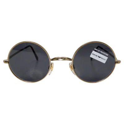 Pre-owned Ea7 1990s Emporio Armani Black Round Frame Gold-tone Metal Sunglasses