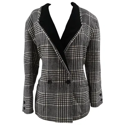 Pre-owned Ea7 1990s Emporio Armani Women's Wool Pied De Poule Jacket, Size 44 In Black