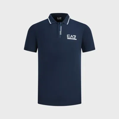 Ea7 Golf Pro Long-sleeved Polo Shirt In Ventus7 Technical Fabric In Blue
