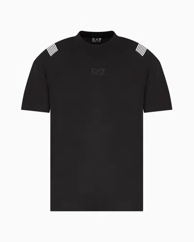 Ea7 7 Lines Cotton Jersey Crew-neck T-shirt In Black