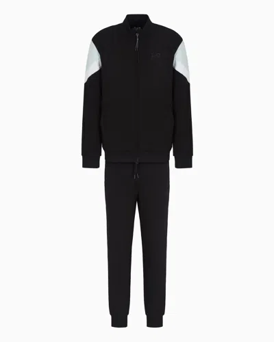 Ea7 7 Lines Cotton Jersey Tracksuit In Black