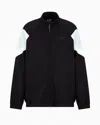 Ea7 7 Lines Cotton Jersey Zip-up Sweatshirt In Black