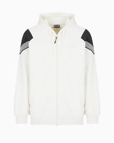 Ea7 7 Lines Hooded Cotton Sweatshirt In White