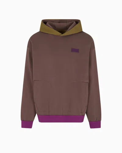 Ea7 7.0 Cotton-blend Hooded Sweatshirt In Brown