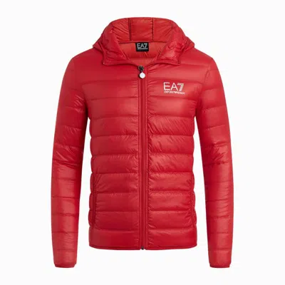 Ea7 Official Store Core Identity Packable Down Jacket With Hood In Red