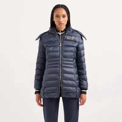 Ea7 Logo-print Hooded Padded Coat In Blue