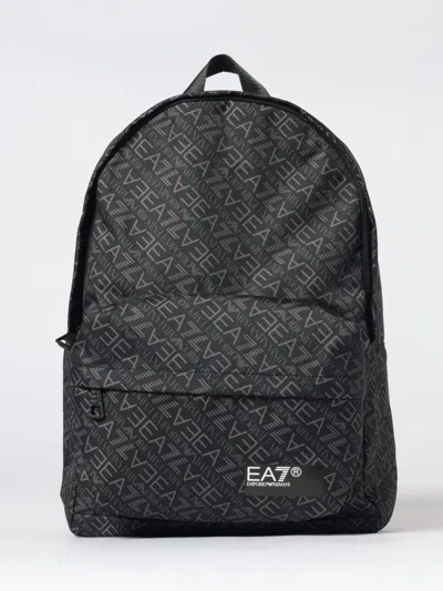 Ea7 All-over Printed Logo Polyester Backpack In Black