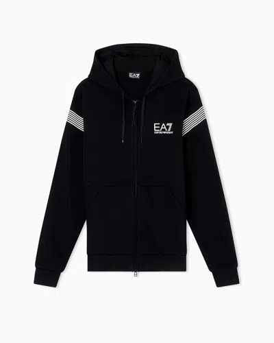 Ea7 Asv 7 Lines Cotton-blend Hooded Sweatshirt In Black