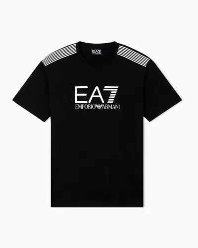 Ea7 Asv 7 Lines Cotton-blend Jersey Crew-neck T-shirt In Black