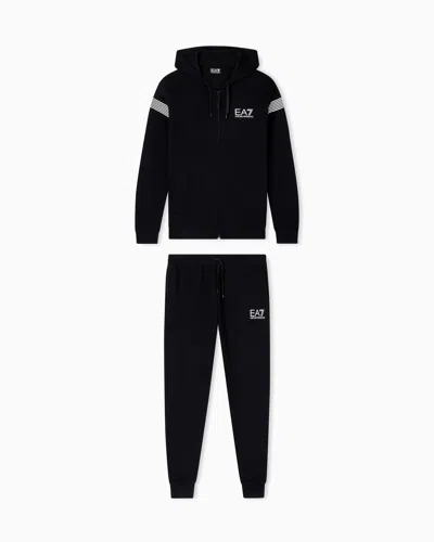 Ea7 Asv 7 Lines Cotton-blend Jersey Tracksuit In Black