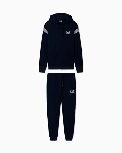 Ea7 Asv 7 Lines Cotton-blend Jersey Tracksuit In Black