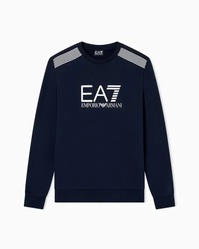 Ea7 Asv 7 Lines Crew-neck Sweatshirt In A Cotton Blend In Blue