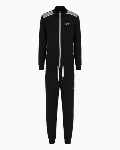Ea7 Asv 7 Lines Recycled Cotton-blend Tracksuit In Black