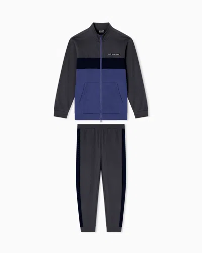 Ea7 Asv Athletic Colour Block Organic Cotton-blend Tracksuit In Gray