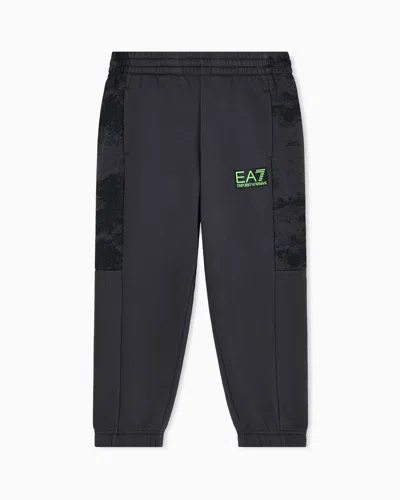 Ea7 Kids' Asv Graphic Series Boy Organic Cotton-blend Joggers In Black