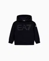 Ea7 Asv Logo Series Boy Organic Cotton-blend Hooded Sweatshirt In Black