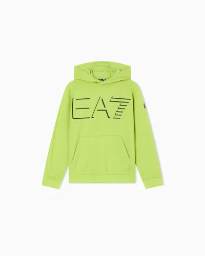 Ea7 Kids' Asv Logo Series Boy Organic Cotton-blend Hooded Sweatshirt In Green