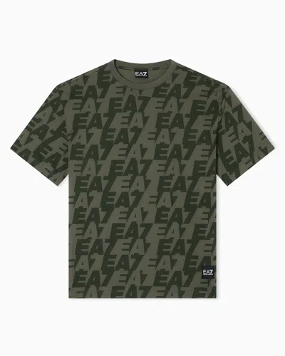 Ea7 Asv Logo Series Organic-cotton Crew-neck T-shirt In Green
