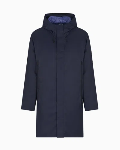 Ea7 Asv Padded Hooded Parka In Recycled Technical Fabric In Blue