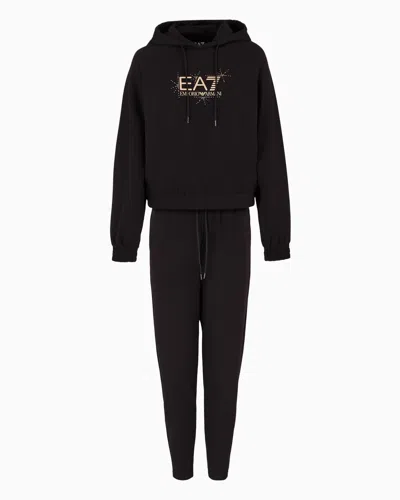 Ea7 Asv Tracksuit In Stretch Organic Cotton And Modal, With Logo Studs In Black