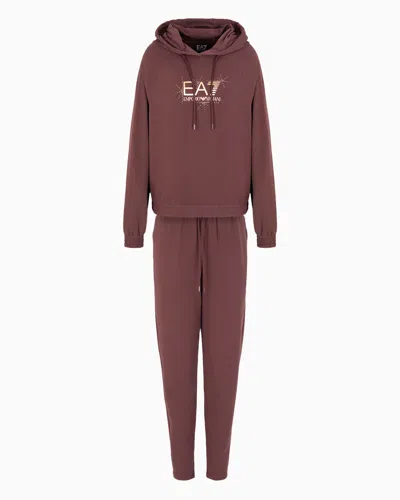 Ea7 Asv Tracksuit In Stretch Organic Cotton And Modal, With Logo Studs In Brown