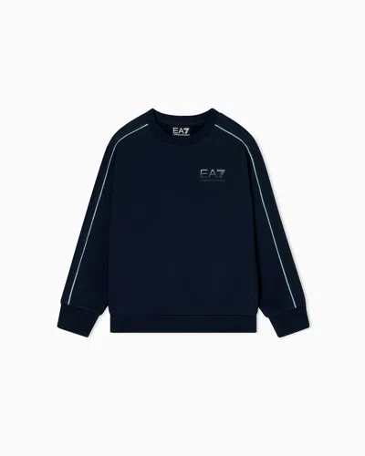 Ea7 Kids' Asv Visibility Boy Organic Cotton-blend Crew-neck Sweatshirt In Blue
