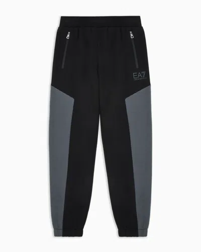 Ea7 Kids' Athletic Colour Block Boy Cotton-blend Joggers In Black