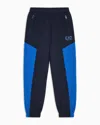 Ea7 Athletic Colour Block Boy Cotton-blend Joggers In Navy Blue