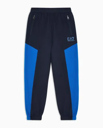 Ea7 Kids' Athletic Colour Block Boy Cotton-blend Joggers In Navy Blue