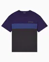 Ea7 Athletic Colour Block Cotton-blend Crew-neck T-shirt In Blue