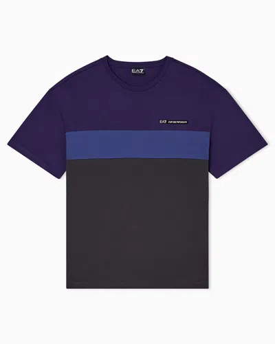 Ea7 Athletic Colour Block Cotton-blend Crew-neck T-shirt In Blue