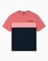 Ea7 Athletic Colour Block Cotton-blend Crew-neck T-shirt In Pink