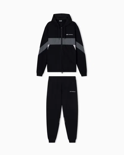 Ea7 Athletic Colour Block Cotton-blend Tracksuit In Black