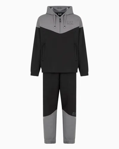 Ea7 Athletic Colour Block Cotton-blend Tracksuit In Black