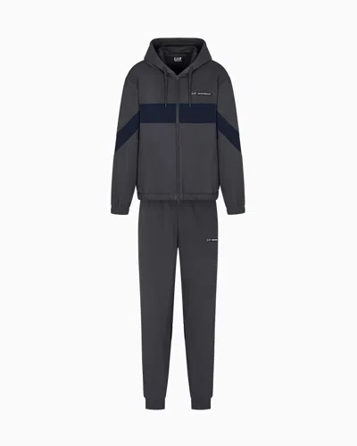 Ea7 Athletic Colour Block Cotton-blend Tracksuit In Gray