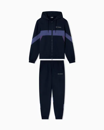 Ea7 Athletic Colour Block Cotton-blend Tracksuit In Blue