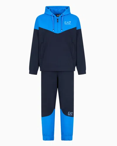 Ea7 Athletic Colour Block Cotton-blend Tracksuit In Navy Blue