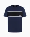 Ea7 Athletic Colour Block Crew-neck T-shirt In Organic Cotton In Blue