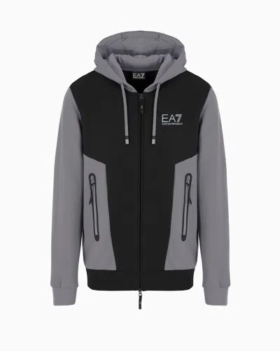EA7 ATHLETIC COLOUR BLOCK HOODED SWEATSHIRT IN A COTTON BLEND
