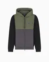 Ea7 Athletic Colour Block Hooded Sweatshirt In Nylon And Viscose Blend In Green
