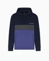 Ea7 Athletic Colour Block Hooded Sweatshirt In Nylon And Viscose Blend In Blue