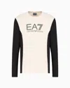 Ea7 Athletic Colour Block Long-sleeved Crew-neck Cotton T-shirt In Beige