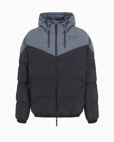 Ea7 Athletic Colour Block Padded Bomber With Hood In Black