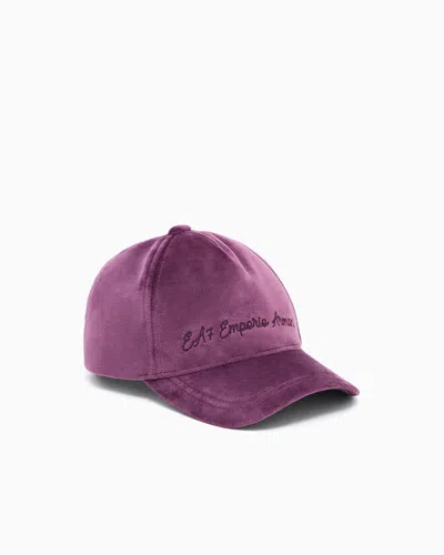 Ea7 Athletic Velour Baseball Cap In Burgundy