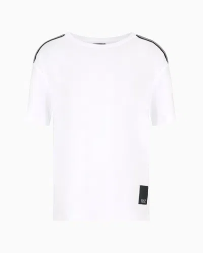 Ea7 Athletic Velour Cotton Crew-neck T-shirt In White