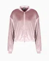 Ea7 Athletic Velour Hooded Sweatshirt In Stretch Technical Fabric In Pink