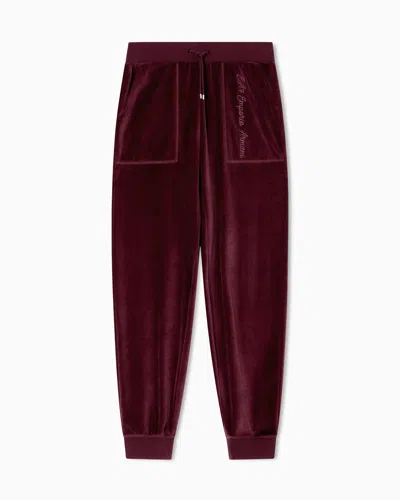 Ea7 Athletic Velour Stretch Chenille Joggers In Burgundy
