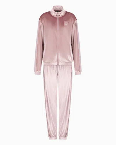 Ea7 Athletic Velour Technical-fabric Tracksuit In Pink