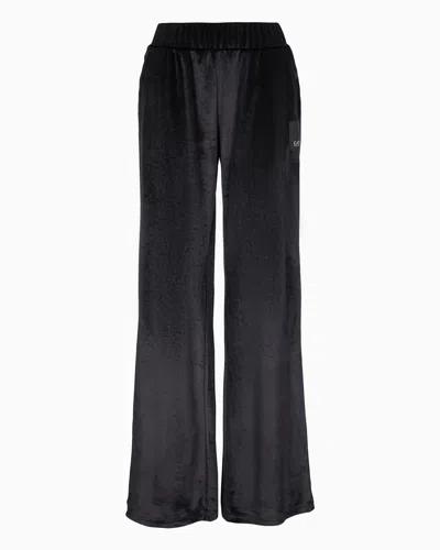 Ea7 Athletic Velour Wide-leg Trousers In Black