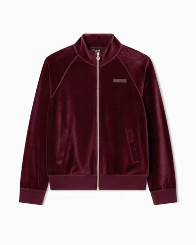 Ea7 Athletic Velour Zip-up Sweatshirt In Stretch Chenille